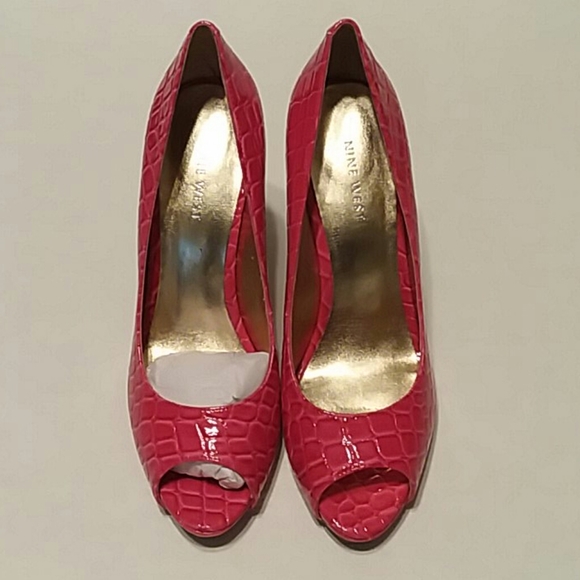 Nine West Shoes - Nine West Pink Croc Peep Toe Pumps LIATRISO Sz. 7